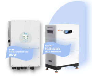 Deye 8kW Τριφασικό Hybrid Inverter (HV) με Μπαταρία Felicity 10.24kWh & BMS – Complete Set