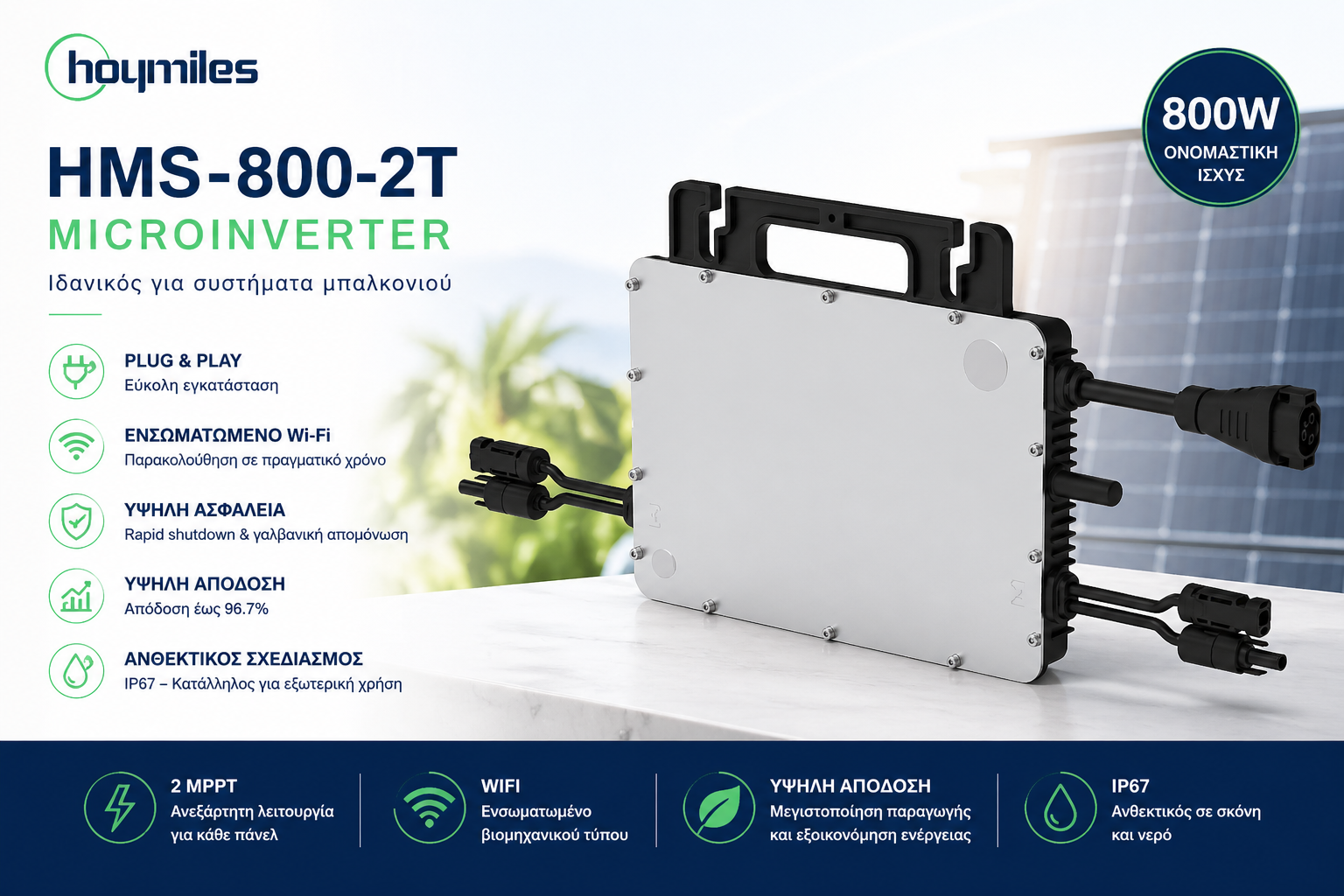 Balcony Solar Kit 800W – Hoymiles HMS-800-2T + 2x JA Solar 460W Bifacial Black (920Wp) - Image 2